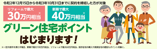 グリーン住宅ポイント制度始まります。