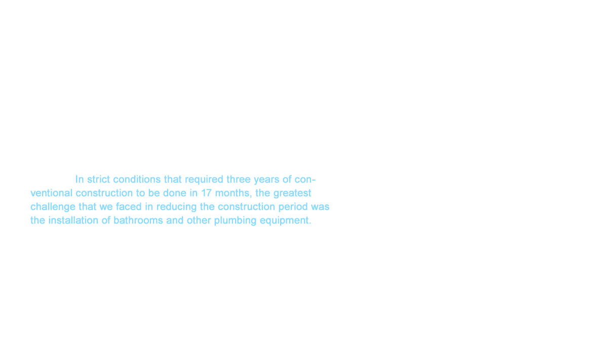 We believed the Tokyo Olympics that were held in 1964 were the perfect opportunity to generate appeal on an international stage. We furthered our hotel construction to gain acceptance by tourists visiting from abroad in addition to our work in sports facilities. The decision to build the Hotel New Otani, which was the first skyscraper hotel in Japan, was made one year before the Olympics was held in January 1963. We were confronted with a labor shortage during this construction boom. In strict conditions that required three years of conventional construction to be done in 17 months, the greatest challenge that we faced in reducing the construction period was the installation of bathrooms and other plumbing equipment. The Taisei Corporation, which was involved in the design and installation, requested several manufacturers to propose new construction methods. One of those manufacturers was TOTO.