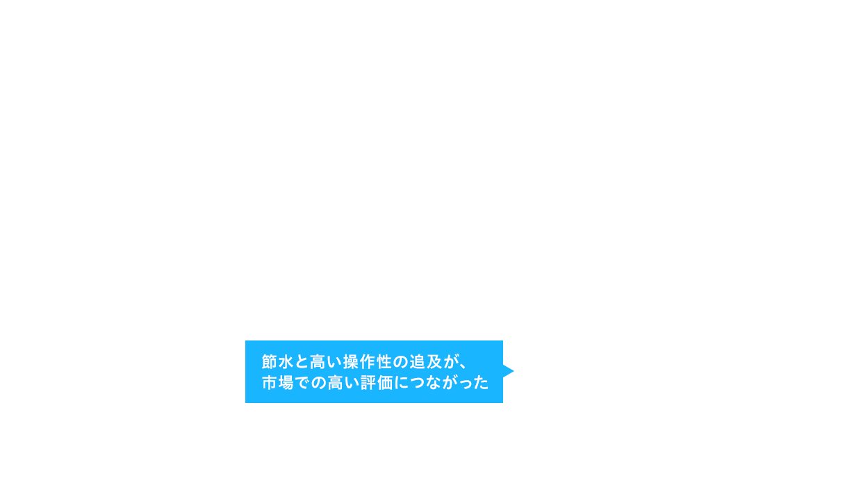 節水と高い操作性の追及が、市場での高い評価につながった