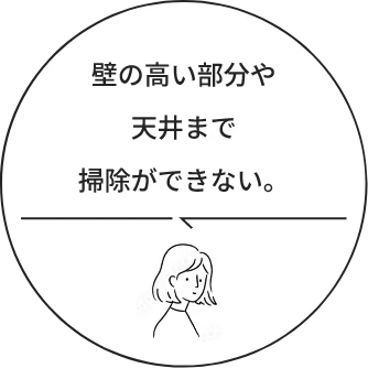 壁の高い部分や 天井まで掃除ができない。