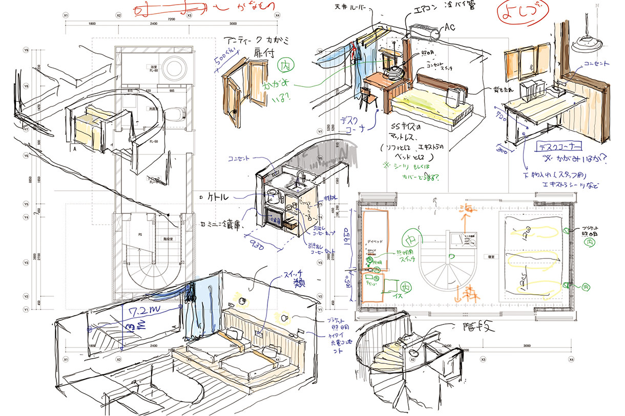 山口さんによる検討段階の寝室棟のスケッチ。