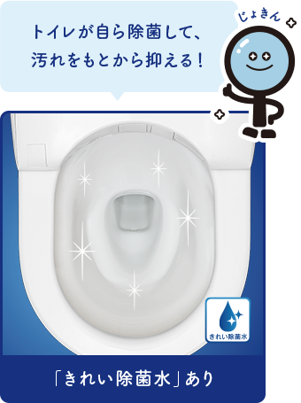 「きれい除菌水」あり　トイレが自ら除菌して、汚れをもとから抑える！