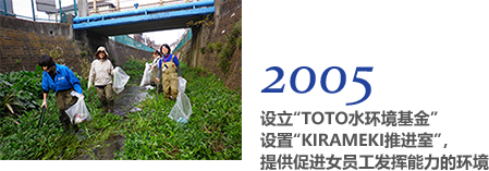 2005 设立“TOTO水环境基金” 设置“KIRAMEKI推进室”，提供促进女员工发挥能力的环境