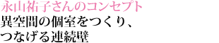 永山祐子さんのコンセプト

異空間の個室をつくり、つなげる連続壁